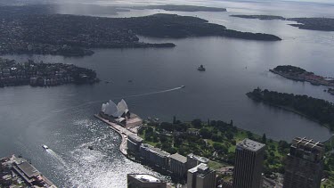 Sydney to Blue Mountains - Aerial - Sydney - View of Sydney Harbour Bridge, Opera House, North Sydney City,  Sydney City, Port Jackson