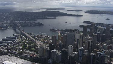 Sydney to Blue Mountains - Aerial - Sydney - View of Sydney Harbour Bridge, Opera House, North Sydney City,  Sydney City, Port Jackson