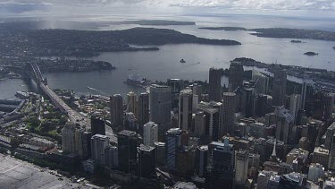 Sydney to Blue Mountains - Aerial - Sydney - View of Sydney Harbour Bridge, Opera House, North Sydney City,  Sydney City, Port Jackson