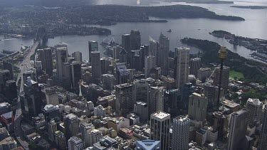 Sydney to Blue Mountains - Aerial - Sydney - View of Sydney Harbour Bridge, Opera House, North Sydney City,  Sydney City, Port Jackson