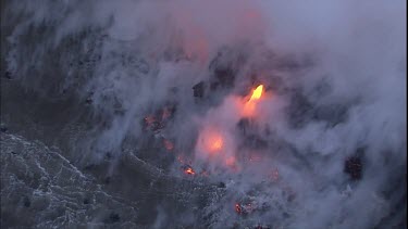 CU Lava flow, lava crust, lava delta and steam.