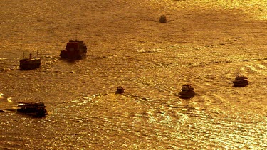 Boats & Ferries At Sunset, Victoria Harbour, Hong Kong