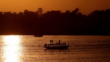 Tourists Boats At Sunset, River Nile, Luxor, Egypt