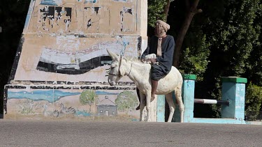 Man On White Donkey Crosses Road, Nagaa El-Shaikh Abou Azouz, Egypt