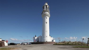 White Mk Ii Jaguar Car & Lighthouse, Flamborough Head, North Yorkshire, England