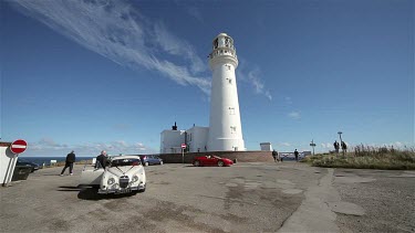 Cars Arrive At Lighthouse, Flamborough Head, North Yorkshire, England