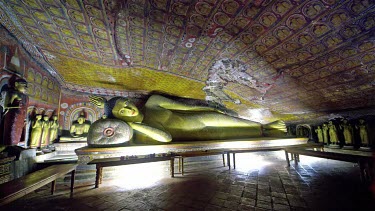 Reclining Buddha & Young Buddhist Monks, Dambulla Cave Temple, Sri Lanka